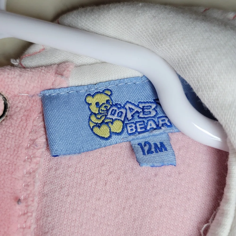 baby bear vintage French pink fleece one piece pajamas, 9 - 12 months